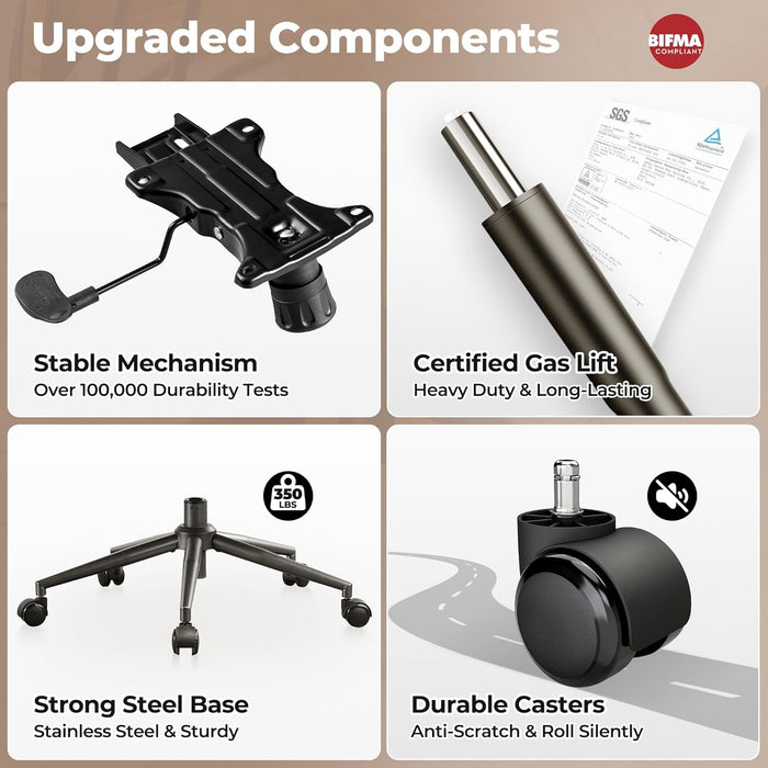 Ergonomic Home Office Chair, Mid-Century Modern Leather Chair with Lumbar Support, High Back Swivel Rolling Executive Chair, Comfy Task Computer Desk Chair (Brown, Suede Leather)