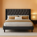 Queen Size Platform Bed Frame with Upholstered Headboard and Wingback, Button Tufted Design, Easy Assembly, No Box Spring Needed, Dark Grey