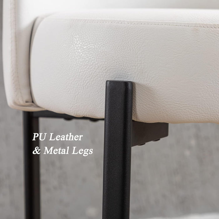 Counter Height Bar Stools 26" round Barstools Set of 2, Modern Faux Leather Counter Stools with Black Metal Legs for for Kitchen Island Counter, Small Space, White