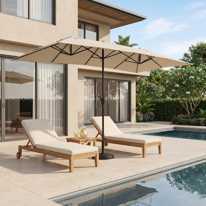 15×15Ft Outdoor Patio Umbrella, Double Sided Market Rectangle Umbrella with Crank Handle, Large Sun Shade for outside Deck, Backyard, Garden