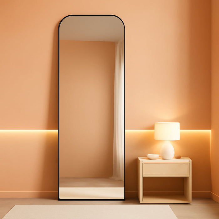 Full Length Mirror 65"X24" Arched Floor Standing Large Mirrors Full Body Mirror with Stand - with Aluminum Frame for Bedroom Living Room, Black