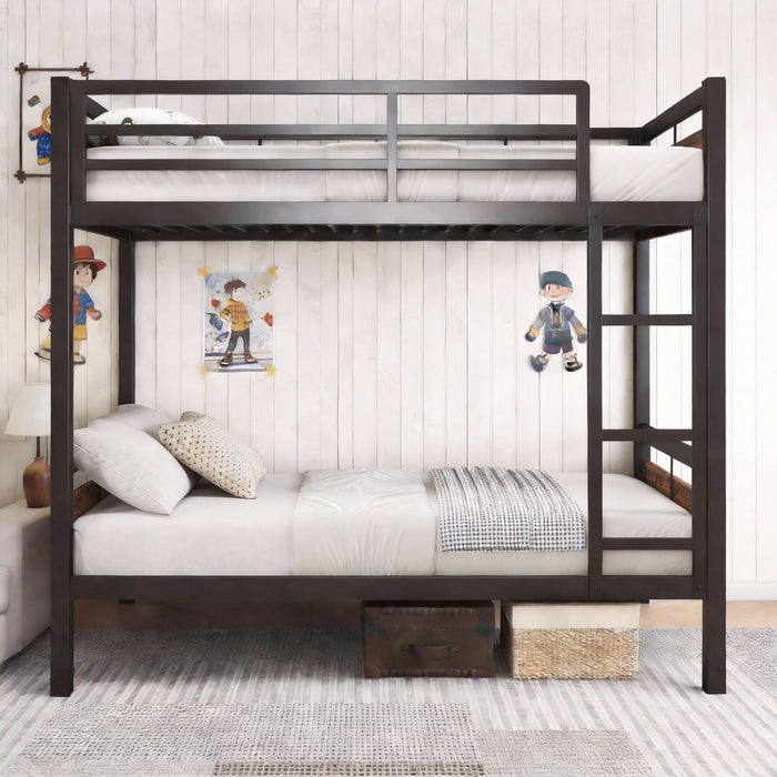 Twin Over Twin Metallic Bunk Bed VintageRusticBrown