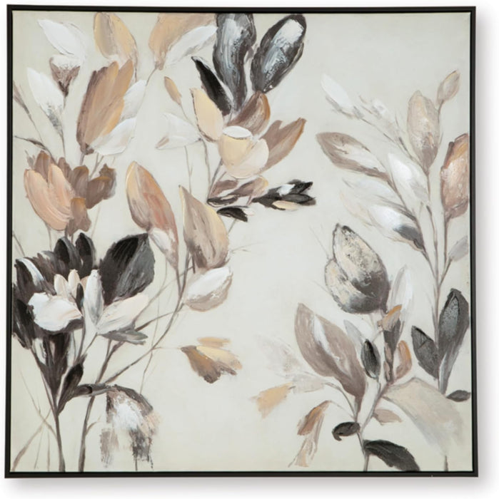 Trulow Floral Wall Art, Hand Painted Embellishment, Framed, Gallery Wrapped Canvas, 40" W X 1.38" D X 40" H, Tan/Brown/Black