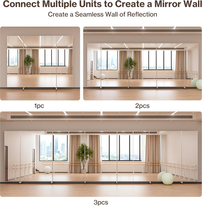 Full Length Stand up Mirror on Wheels,75''L×95''W,Large Tri-Fold Floor Mirror with Stand,Movable 3-Way Full Length Standing Mirror for Gym, Dance Studio, Fitness Room, and Home (Silver)
