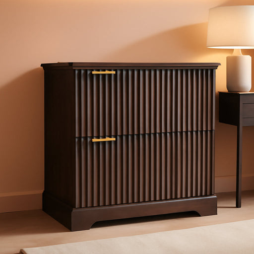 Dark Walnut Two-Drawer Fluted Lateral File Cabinet