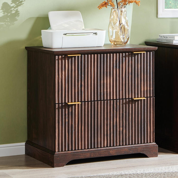 Dark Walnut Two-Drawer Fluted Lateral File Cabinet