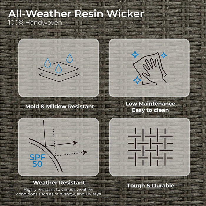 3 Pieces Wicker Patio Bistro Set, Outdoor Furniture Set with 2 Pieces Rattan Rocking Swivel Chairs, Thickened Cushions and Side Table, Brownish Grey Cushions with Grey Wicker