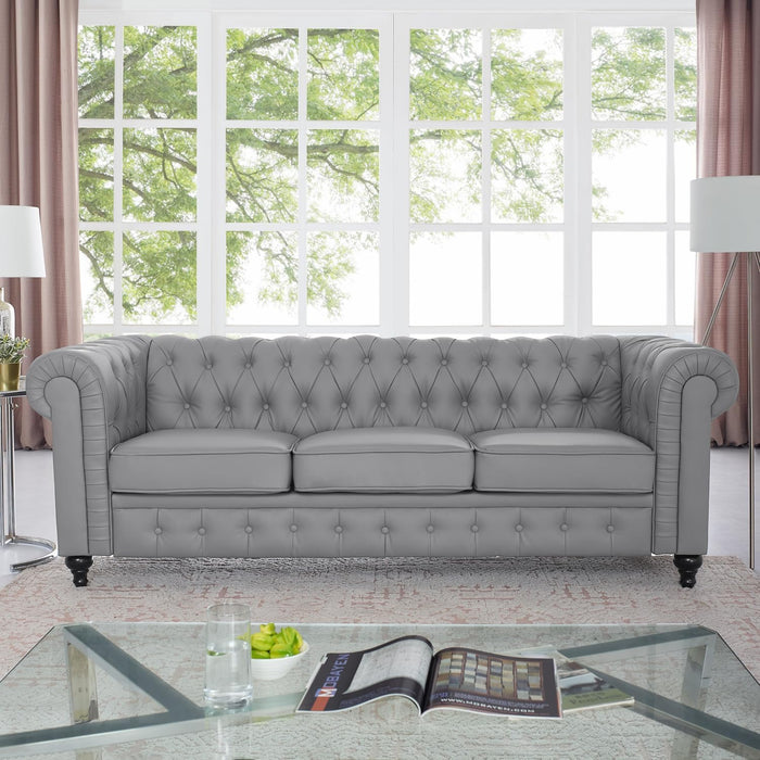 Chesterfield Sofa Set 3 Piece Muebles Para La Sala Juegos Living Room Set Modern Furniture Leather Sofa Set Couches for Living Room Furniture Sets Couch Sets for Living Room 3 Piece - Gray