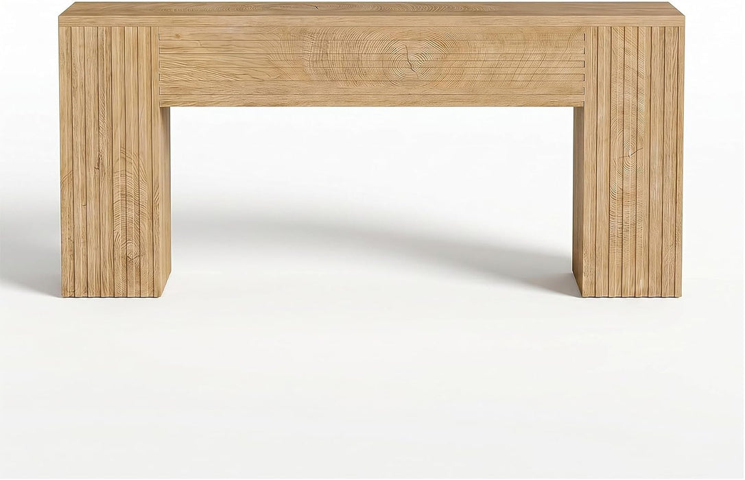 70.86" Long Fluted Console Table, Farmhouse Rectangular Entryway Table with Wooden Double Base, Narrow Wood Sofa Table behind Couch for Entrance, Hallway, Foyer, Living Room, Brown