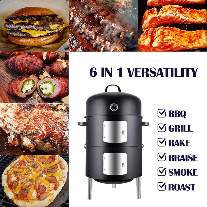 Charcoal Smoker BBQ Grill: Premium Vertical Meat Smokers with Smoke Tube - Barbecue Charcoal Grill Combo for Outdoor Cooking Patio Backyard Grilling Tailgating