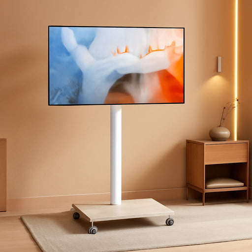 Mobile TV Stand for 27 to 65 Inch Tvs,Portable Rolling TV Cart on Wheels, Tall Universal Floor Stands with Swivel Mount, Height Adjustable Sleeking Standing Mount Fit Corner, Bedroom, Outdoor