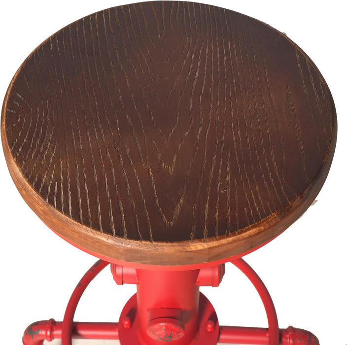 Aged Antique Vintage Industrial Barstool Solid Wood Water Pipe Fire Hydrant Design Cafe Coffee Industrial Bar Stool Set of 2 Antique Red