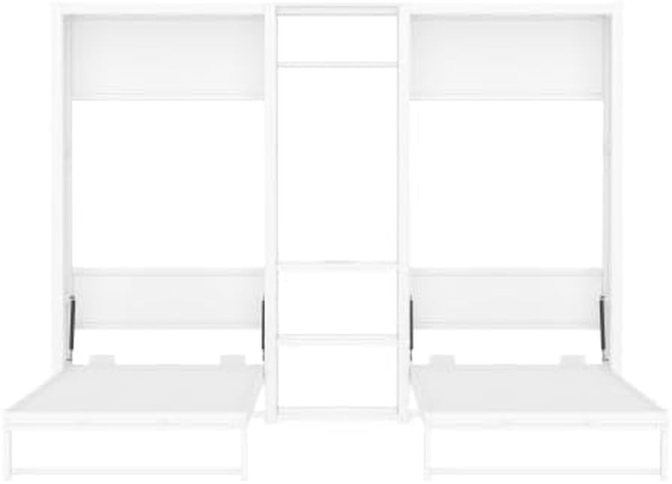 Twin Size Metal Murphy Bed with Wardrobe and Shelves, 2 in 1 Foldable Wall Bed with Power Outlets, Space-Saving Design (Pure White)
