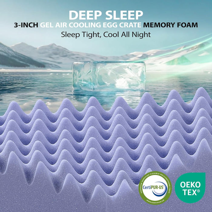 5 Inch Queen Memory Foam Mattress Topper Pro Dual Layer 3 Inch Cooling Gel Egg Crate Memory Foam plus 2 Inch Pillow Top Medium Firm with Deep Pocket