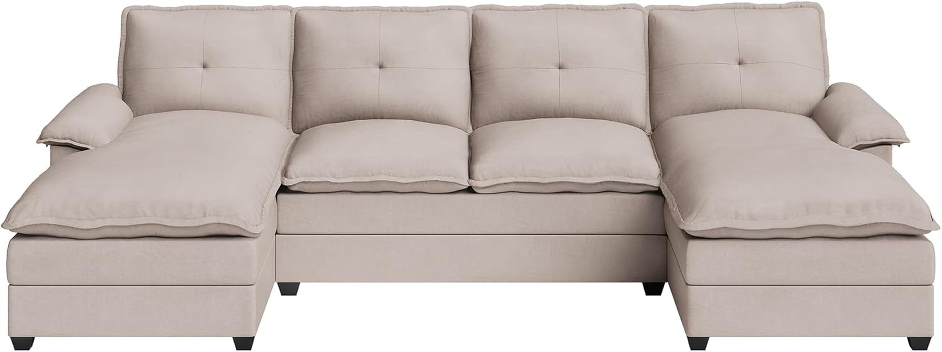 110Inch UShaped Sectional Sofa Double Chaise Beige