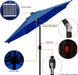 9 Ft Solar Umbrella 32 LED Lighted Patio Umbrella Table Market Umbrella with Tilt and Crank Outdoor Umbrella for Garden, Deck, Backyard, Pool and Beach (Navy Blue)