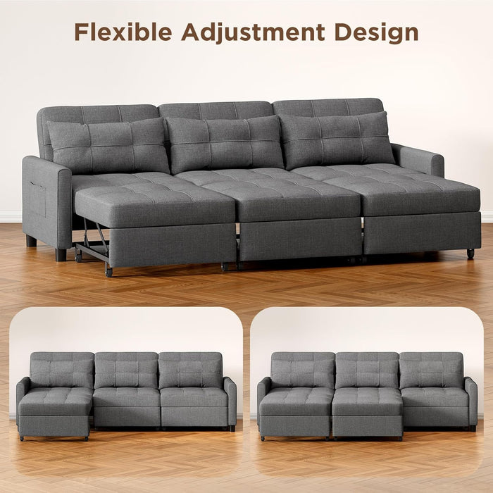 L-Shaped Sleeper Sofa Dark Grey, 84", with Ottoman