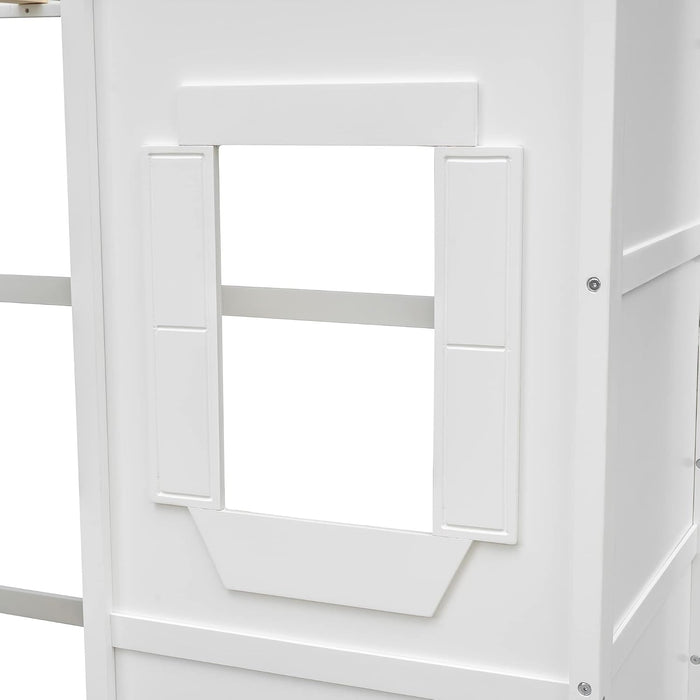 White Twin Size Loft Bed With EntertainmentCenterDisplay