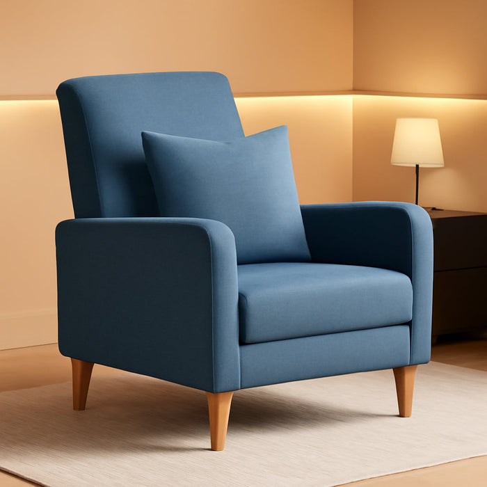 Modern Upholstered Accent Chair Armchair with Pillow, Fabric Reading Living Room Side Chair,Single Sofa with Lounge Seat and Wood Legs, Blue