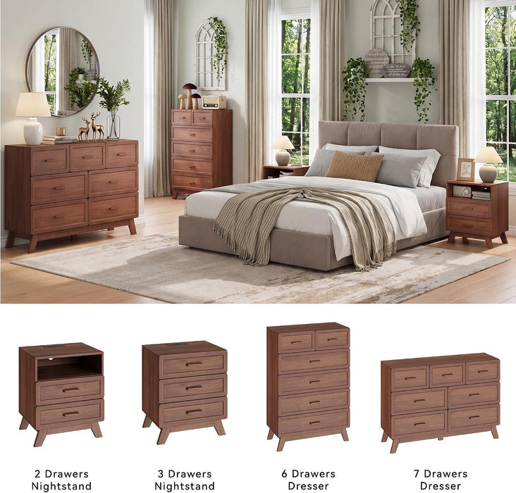 Walnut 7 Drawer Dresser for Bedroom, 47" Wide Chest of Drawers
