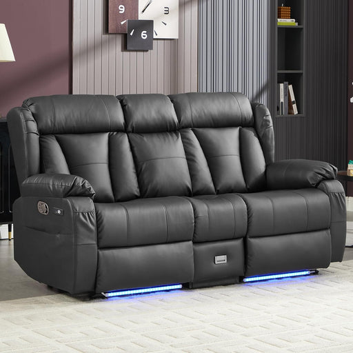 72.8" Loveseat Recliner Sofa, Manual Reclining Couch with Console, AC Outlet & USB-A/USB-C Ports, Wall Hugger RV Sofa for Living Room & Home Theater with Cup Holders (Black Console with LED)