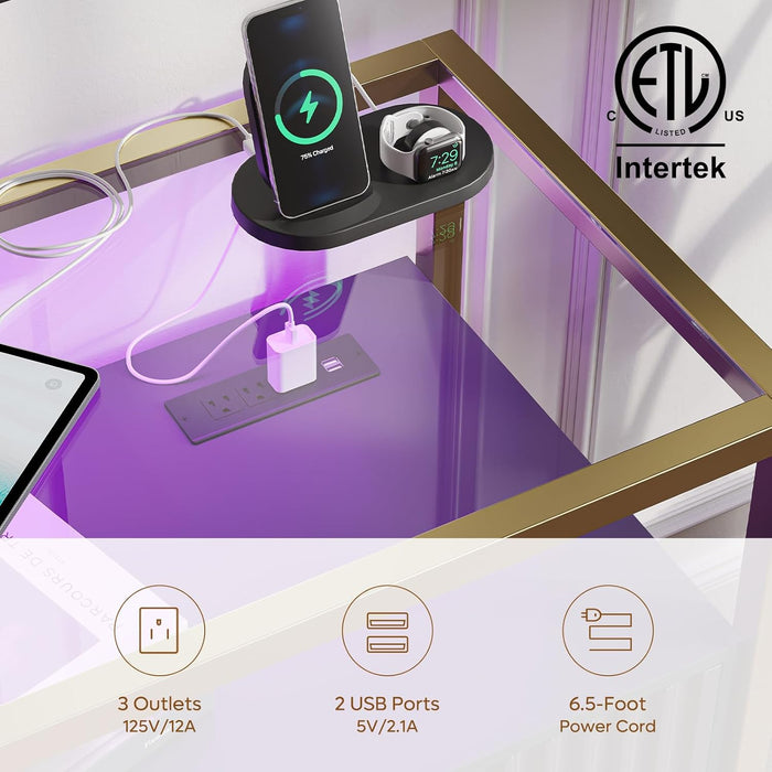 Coffee Bar Cabinet with Power Outlet, 47" Sideboard Buffet with Storage, Glass Shelves, and LED Light, Fluted Bar Cabinet with Door for Living Room, Bedroom, Classic Black