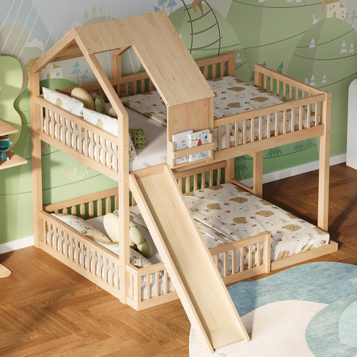 Natural SolidWood ExtraLarge OverQueen Bunk Bed Slide
