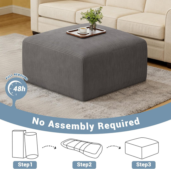 40" Square Stuffed Ottoman Pouf for Sofa Couch, Corduroy Poufs with Foam Chunk Filling, Furry & Fluffy Pouf Foot Stool Movable Ottoman. 40*40 Floor Poufs Foot Rest for Living Room, Grey(1 Piece Set)