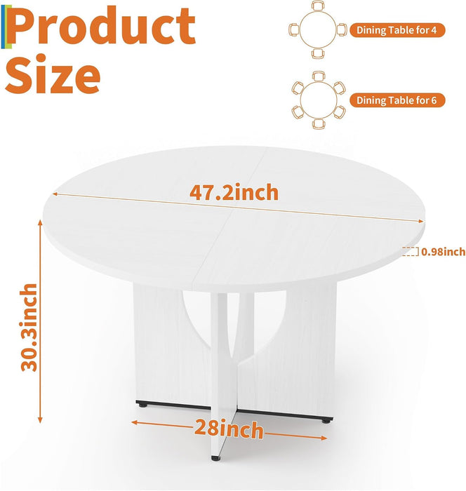 Round Dining Table for 4-6, 47” Modern Kitchen Dining Table Circle with Pedestal Wood Base,Rustic round Table for Kitchen, Living Room, Dining Room (White)
