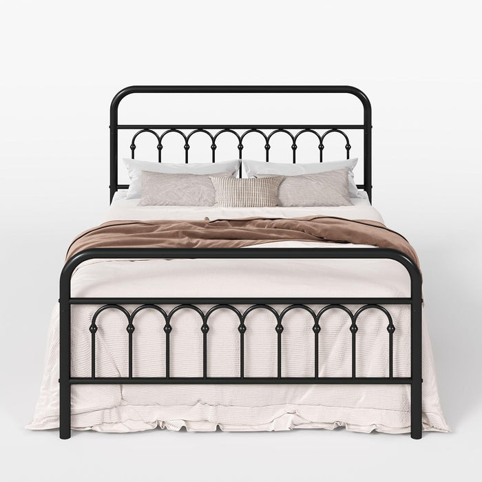 Queen Size Metal Platform Bed Frame with Headboard, Black