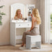 App & Button Controlled RGB Vanity with Arc Mirror, Small Makeup Vanity Table Set with Drawers & Chair, 3 Lighting Modes & Adjustable Brightness with Power Outlet, Vanity for Women Girls Bedroom