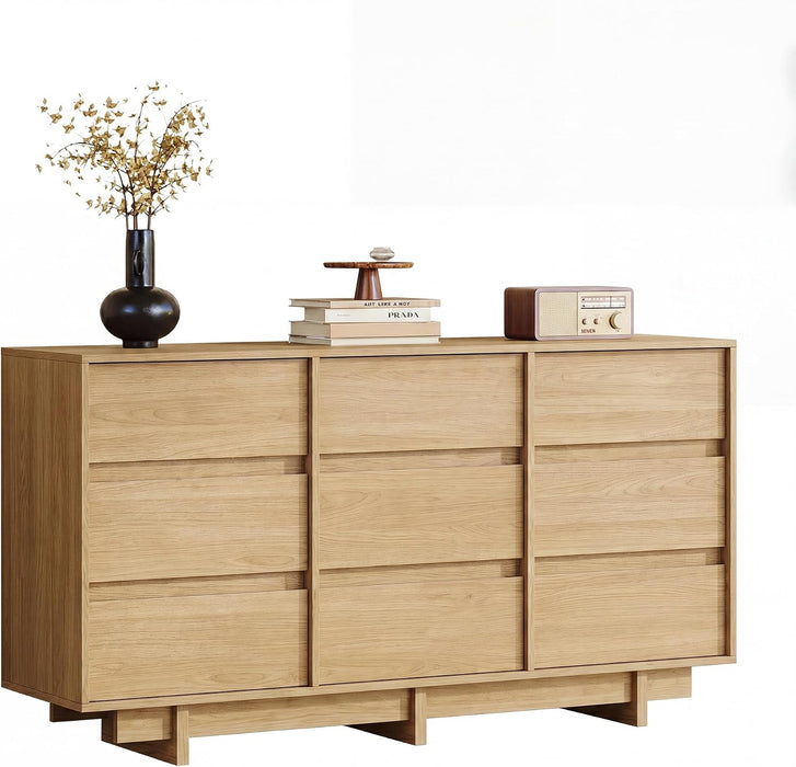 Oak Dresser for Bedroom, 59In Modern 9 Drawer Chest of Drawers