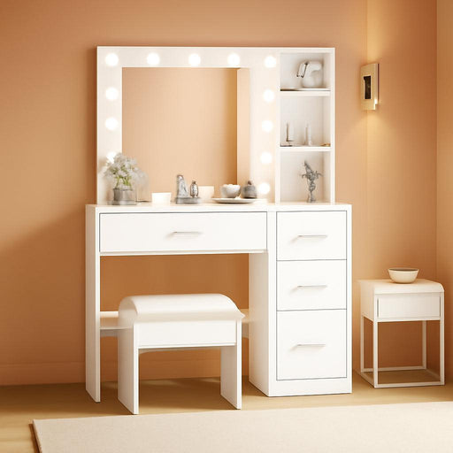 Makeup Vanity Desk with Mirror and Light,Dressing Table Set with 3 Color Modes LED Lights,Large and Three Level Storage Dresser, for Bedroom Dressing Room,White