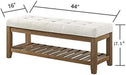 Large Rectangular Upholstered Tufted Linen Ottoman Bench, Padded Bench with Solid Wood Shelf-Ivory
