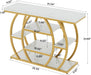 Modern Console Table, 41.3" Narrow Entryway Table with Storage Shelves & Faux Marble Top, 5-Tier Sofa Tables behind Couch with Arched Metal Frame for Living Room, Hallway (Gold & White)