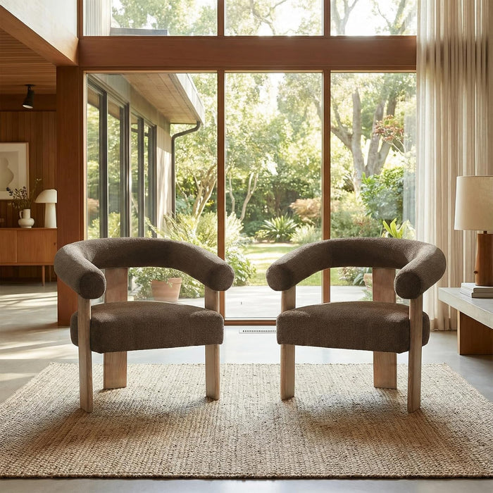 Brown GenerouslyPadded Upholstered Armchair Set Of Two