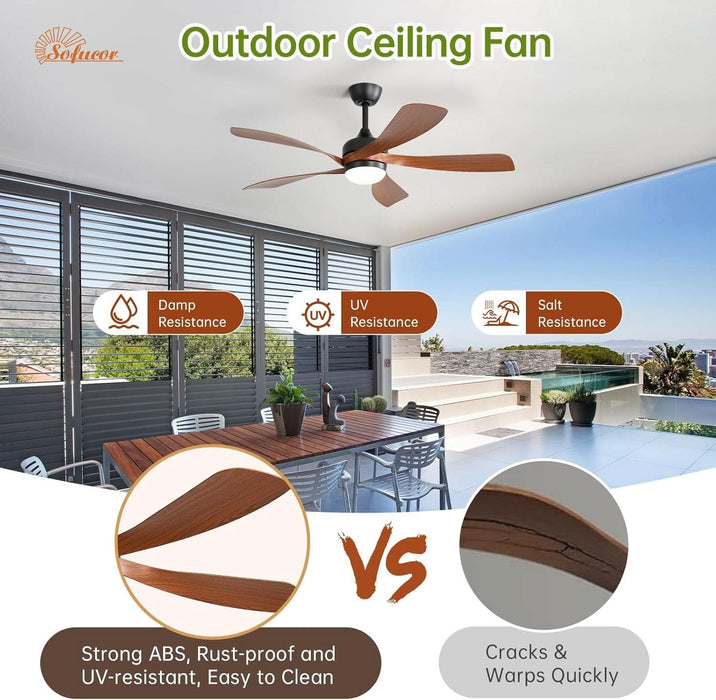 52 Inch Smart Ceiling Fan with Light, Modern Ceiling Fan with Dimmable Memory LED, Compatible with Alexa/Google/App, 6 Speeds 5000CFM, Timer Quiet Reversible DC Motor, ABS, FCC/ETL, Brown
