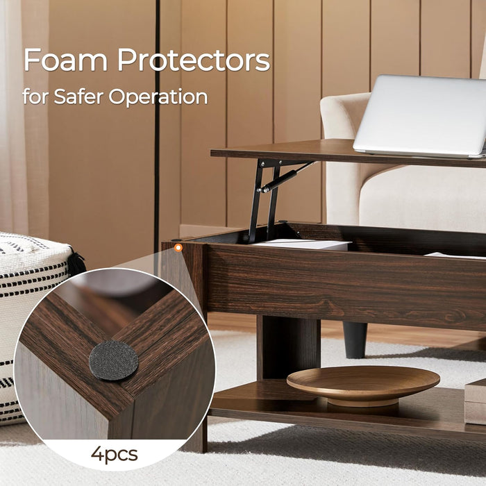 Lift Top Coffee Table with Hidden Compartment and Storage Shelf, Rising Tabletop Dining Table for Living Room Reception Room, 47.5In L, Espresso