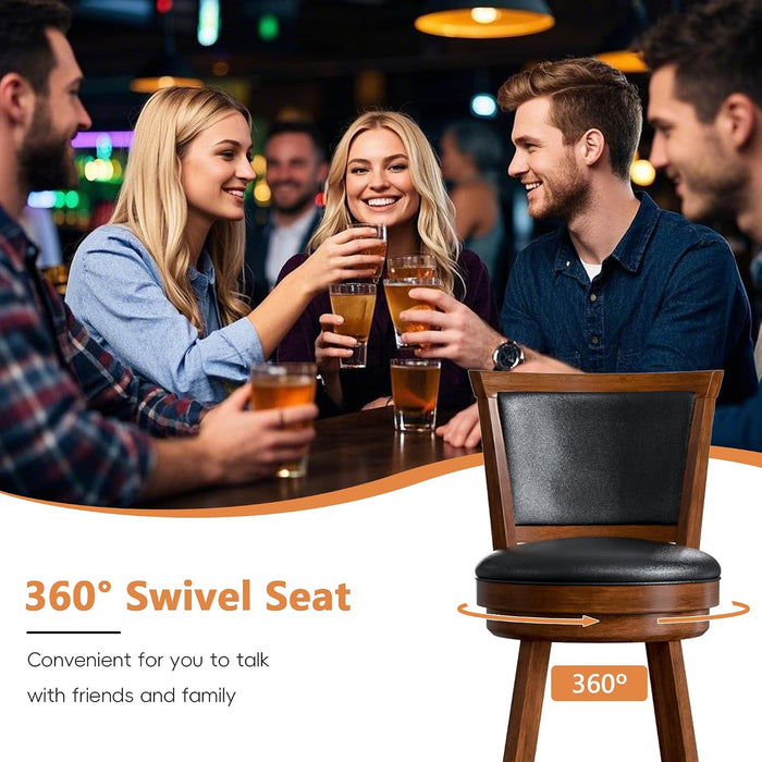 Swivel Bar Stools Set of 2, 24" Counter Height Swivel Barstools with Back & Faux Leather Upholstered Seat, Island Chairs with Solid Wood Legs & Footrest for Kitchen, Dining Room, Pub, Brown