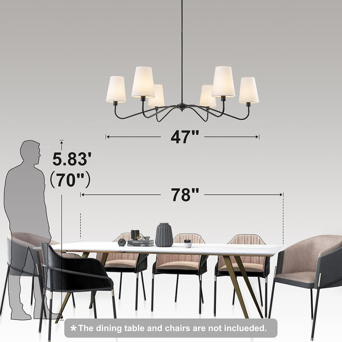47 Inch MatteBlack Chandelier 6 Light LivingRoomDecor