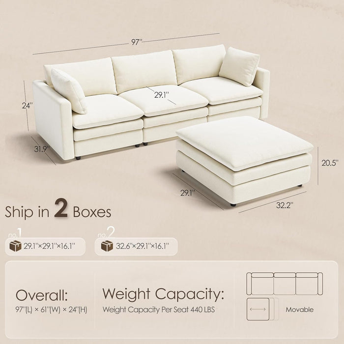 NinetySevenInch L Shaped Modular Sectional Sofa Beige