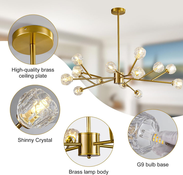 39”Gold Chandeliers for Dining Room 15-Light Sputnik Chandelier