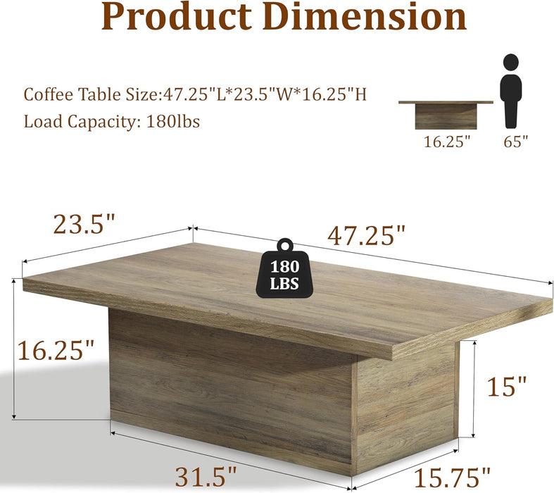 Farmhouse Coffee Table, 47.25" Modern Center Tables Wood Cocktail Table, Scratch-Resistant Accent Table with Sturdy Frame for Living Room, Home Office & Lounge