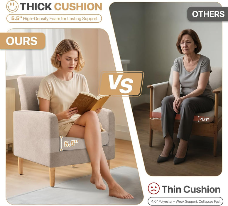 Beige Upholstered Contemporary Accent Chair With Legs