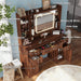 43.3" Fluted Vanity Desk with Mirror and Lights, Wood Makeup Vanity Desk with Charging Station & Mobile Mirror, Modern Dressing Table with Adjustable Shelves & Jewelry Hooks for Girls, Women, Walnut
