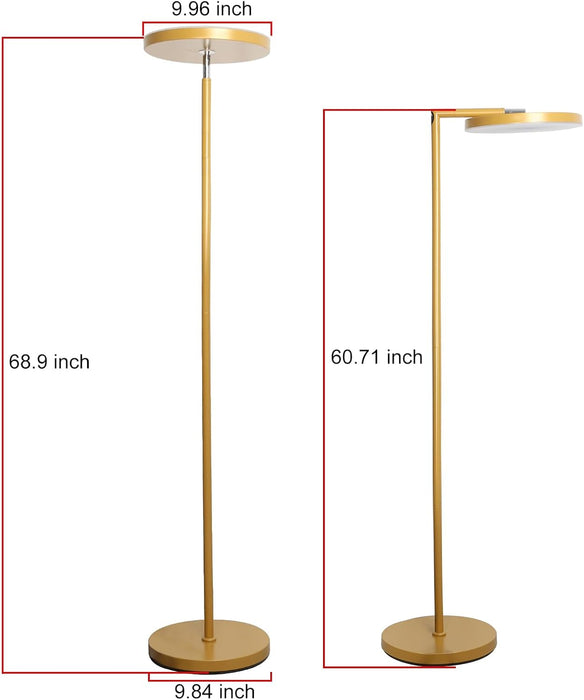 90-Degree Foldable LED Torchiere Floor Lamp, Super Bright 30W 3000LM, Remote Control with Stepless Dimming & Color Temperature Adjustable, Standing Lamp for Living Room, Bedroom, Office Gold