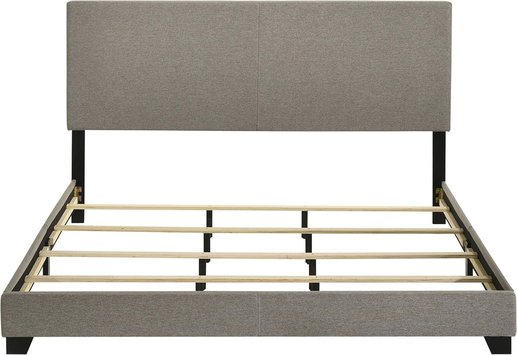 Home Furnishings - Dorian - Fabric Upholstered Wood Panel Bed with Padded Headboard, Wood Legs and Transitional Style - Bedroom - California King Size - Taupe - 300851KW