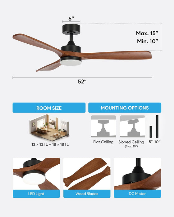 Contemporary Walnut 52 Inch Reversible Ceiling Fan