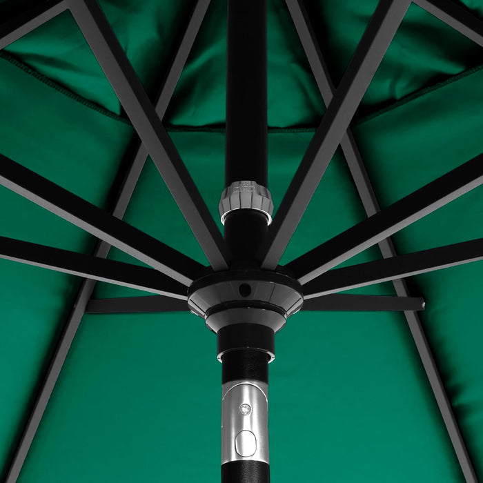 12-Year-Non-Fading, 9Ft Premium Sunbrella Patio Umbrella, Hand-Crank, Button-Tilt, Black Frame, Forest Green Fabric