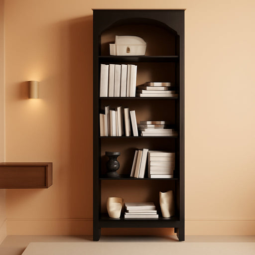 Arched Veneered FiveTier Bookcase 71Inch Tall Ebony